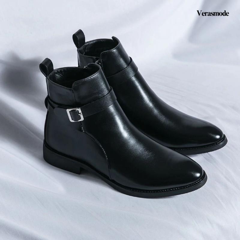 Leather Ankle Boots – Classic Buckle Detail for Stylish Casual Wear