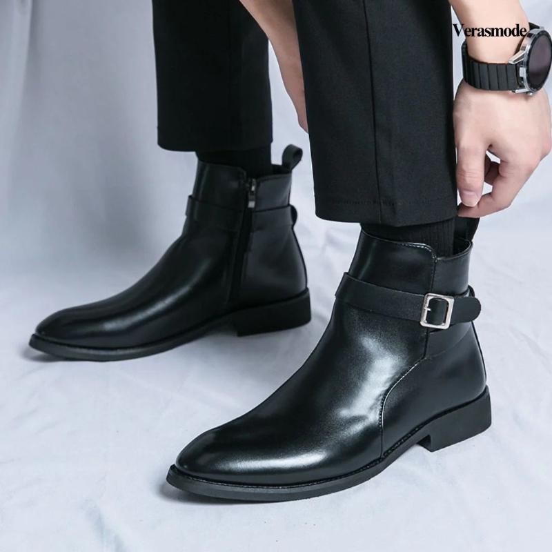 Leather Ankle Boots – Classic Buckle Detail for Stylish Casual Wear