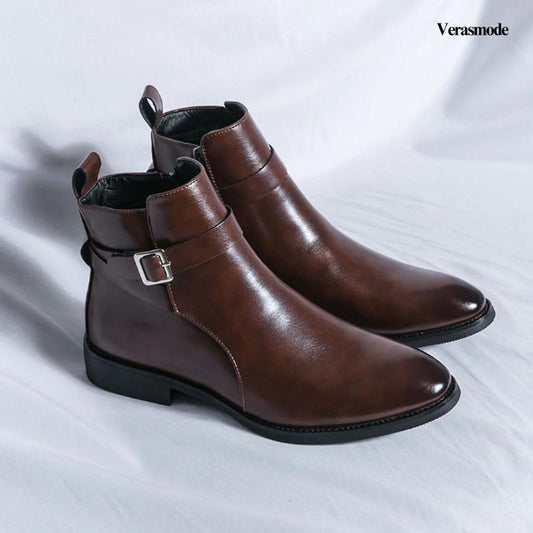 Leather Ankle Boots – Classic Buckle Detail for Stylish Casual Wear