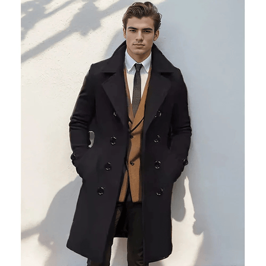 Men's Trench Coat – Elegant Black Stylish Overcoat for All Occasions