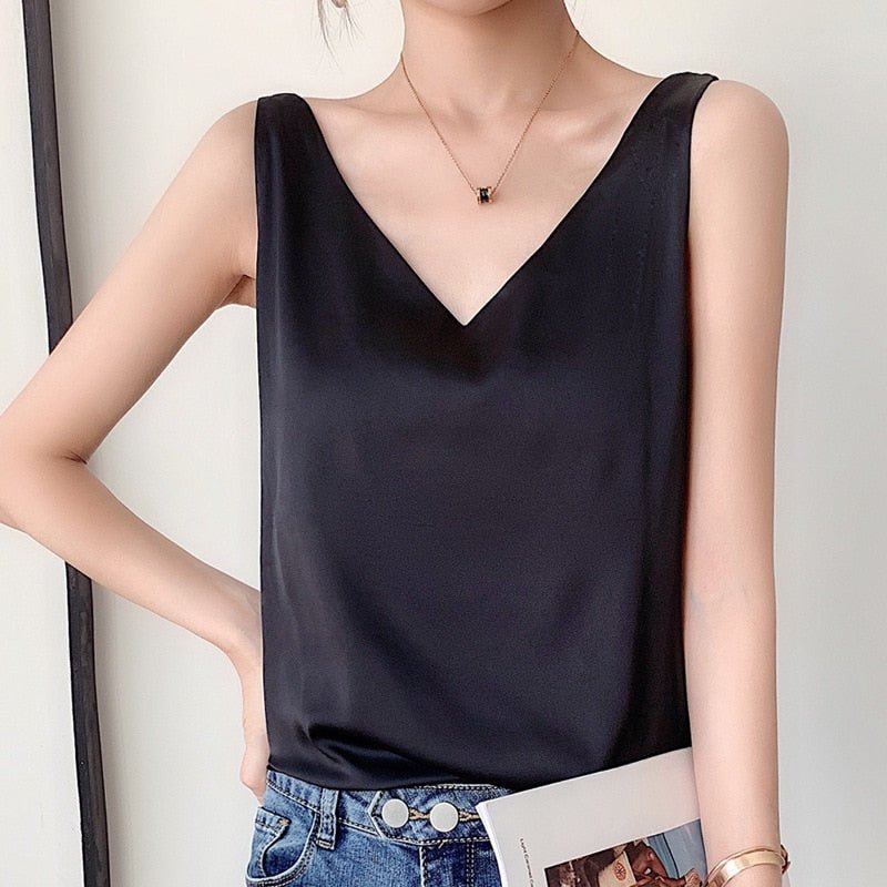 Silk Tank Top for Women – Elegant Soft Silk Sleeveless Blouse for Casual Wear