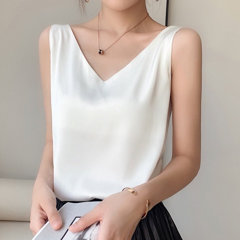 Silk Tank Top for Women – Elegant Soft Silk Sleeveless Blouse for Casual Wear