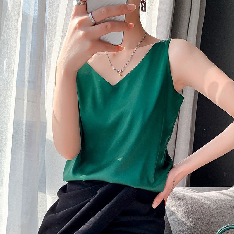 Silk Tank Top for Women – Elegant Soft Silk Sleeveless Blouse for Casual Wear