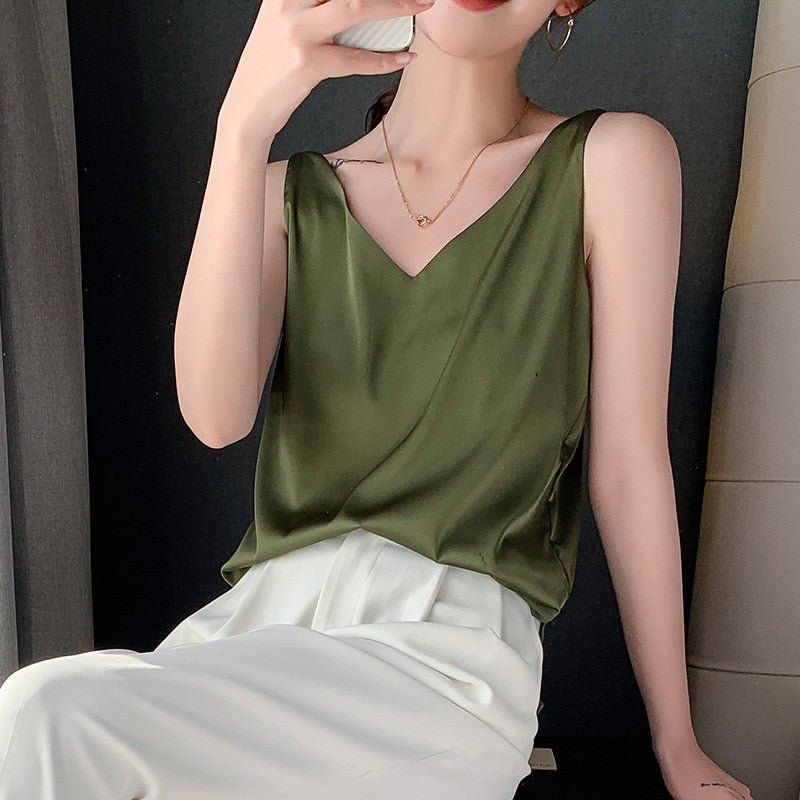 Silk Tank Top for Women – Elegant Soft Silk Sleeveless Blouse for Casual Wear