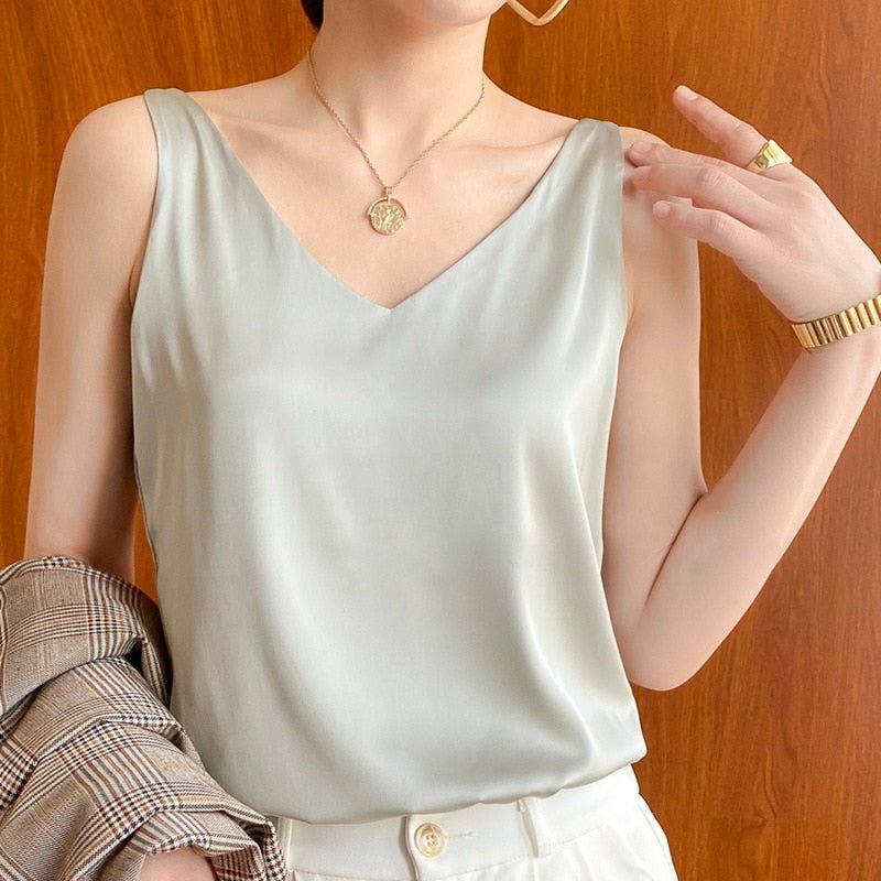 Silk Tank Top for Women – Elegant Soft Silk Sleeveless Blouse for Casual Wear