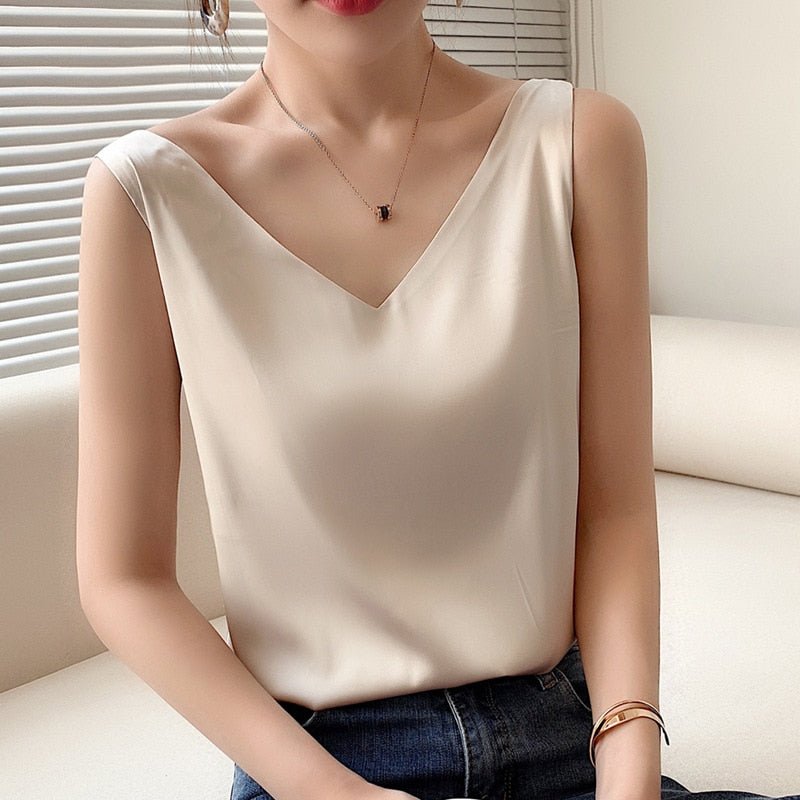 Silk Tank Top for Women – Elegant Soft Silk Sleeveless Blouse for Casual Wear